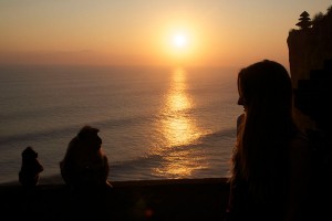 watching the sunset in Bali together with a monkey.