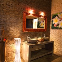 The bathroom in our holiday villa in Bali has a double sink.