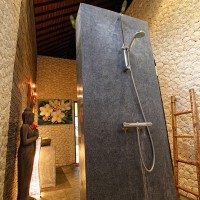 After a visit, for example the beach, you can have a nice shower in the modern bathroom of the holiday villa in Bali.