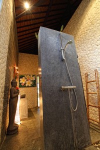 After a visit, for example the beach, you can have a nice shower in the modern bathroom of the holiday villa in Bali.