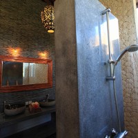 Modern shower in the bathroom of our holiday in Bali.