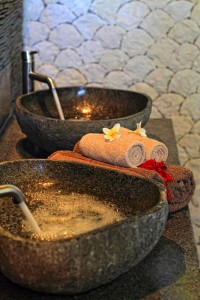 The beautiful double sink in the bathroom of the holiday villa in Bali.