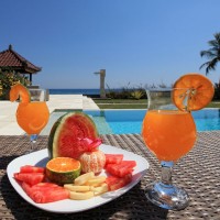 A delicious fruit cocktail at the pool of our holiday villa in Bali.