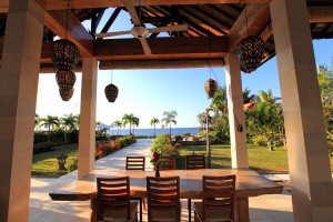 During lunch on the covered terrace to enjoy the view over the Bali sea.