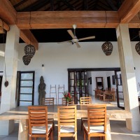 Breakfast on the covered terrace of the villa in Bali.