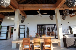 Breakfast on the covered terrace of the villa in Bali.