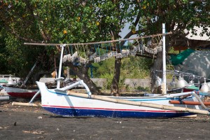 Fishing boat with fish on the beach of Bali.