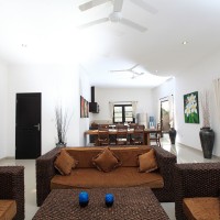 The living and dining area of the villa in north Bali.
